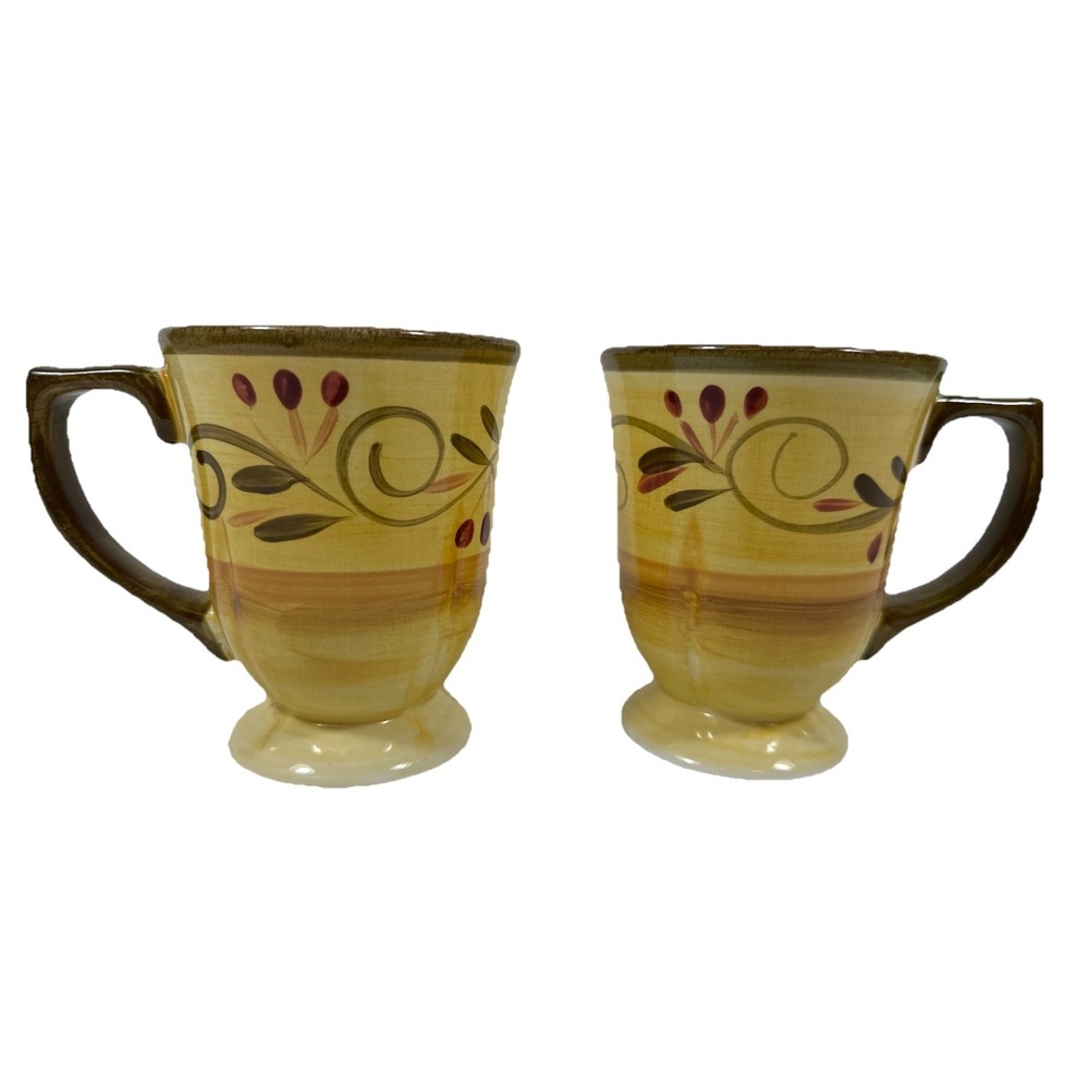 Home Trends Italian Villa Mugs Coffee Cups Yellow Set Of 2 Tuscan